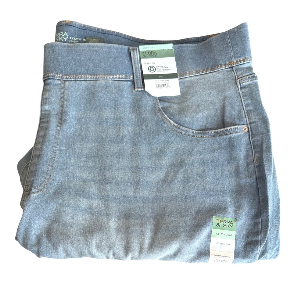 Terra & Sky High Rise Pull-On Straight Leg Jeggings 4X (28W) Medium Wash NWT - Picture 5 of 9